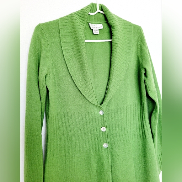 Presious Fibers Women 100%Cashmere Long Cardigan Pearl Buttons Green Small - Picture 8 of 11